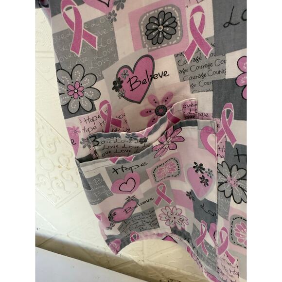 Scrub HQ 2 XL Scrub Top Cancer pinks short sleeve 28" pit to pit v-neck 3 pocket - Picture 7 of 10
